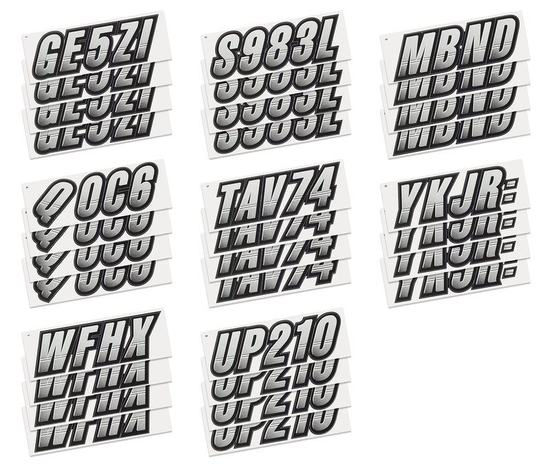 STIFFIE Techtron Metallic Silver/Black 3â€ Super Sticky Boat & PWC Registration Decals â€¢ Numbers Letters Stickers - Image 4